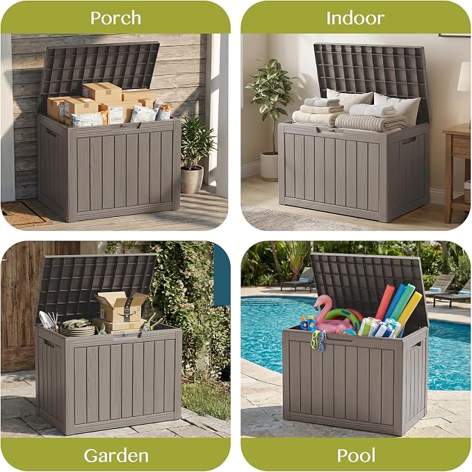 Vixzen 50 Gallon Package Delivery Boxes for Outside Secure Parcel Drop Storage Deck Box Outdoor Waterproof UV Resistant Resin Lockable MailBox for Porch Patio(Beige)