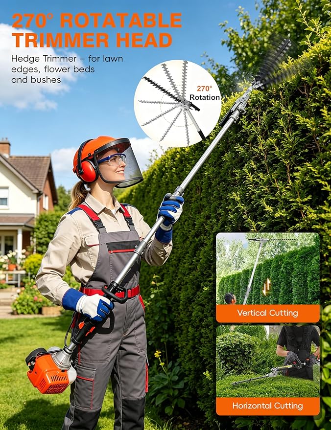 5 in 1 Strong Powerful Full Functioning Gas Weed Eater,Weed Wacker, Hedge Trimmer, 52cc Petrol Trimmer Chainsaw Brush Cutter for Yard Garden