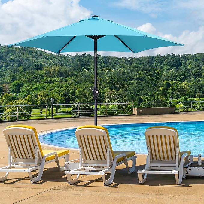 GDY 7.5FT Patio Umbrella Outdoor Table Umbrella,Market Umbrella with Push Button Tilt and Crank for Garden, Lawn, Deck, Backyard & Pool (Lake Blue)