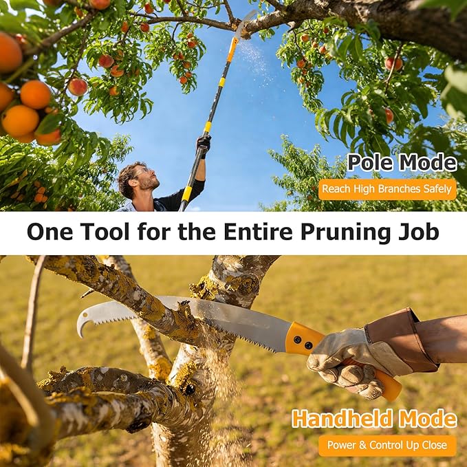 Manual Pole Saw for Tree Trimming -8.5 FT Lightweight 2-in-1 Manual Hand Saw& Long Extendable Pruning Saw, Adjustable Branch Cutter Pruner for Yard, Garden, Palm, Smooth Push-Pull Cutting Sharp Blade