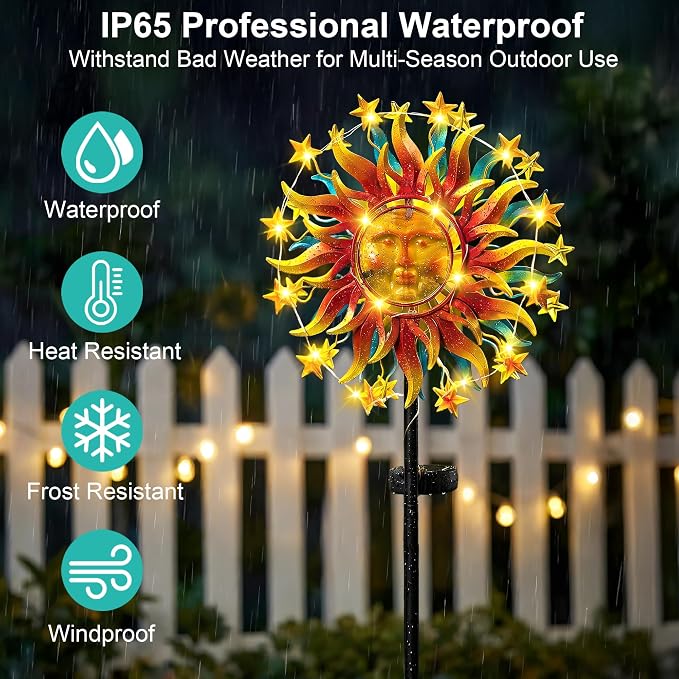 Solar Wind Spinners for Yard Garden - 60.3 Inch 360° Metal Sun Wind Sculptures Outdoor Clearance Kinetic Windmills with Vine String Shining LED Lights for Patio, Lawn Xmas Garden Decoration