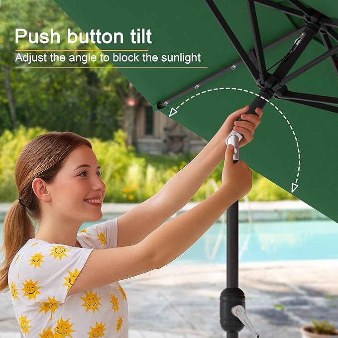 7.5ft Outdoor Umbrella Patio Umbrella with Solar Lights,18 LED Lighted Table Market Outdoor Umbrella, 2-Year-Non-Fading, for Pool, Deck, Garden,Backyard
