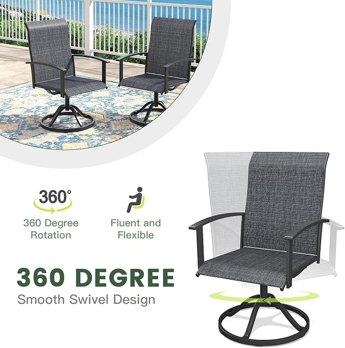 5 Pieces Patio Dining Set, Outdoor Furniture of 37.8" Square Patio Table and Patio Swivel Chairs for Backyard Lawn Garden, Black Table and Black Chairs