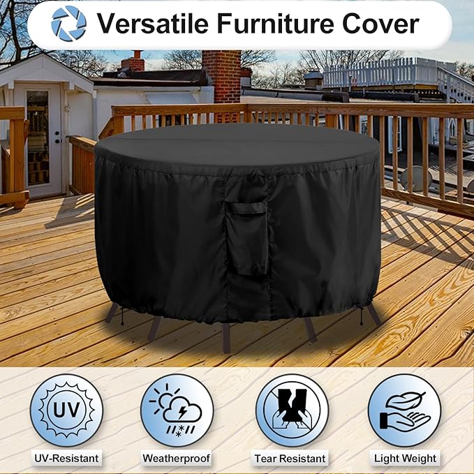 OutdoorLines Outdoor Waterproof Patio Table Furniture Set Covers - Round Couch Sectional Cover Outside Weatherproof Patio Furniture Covering for Deck, Lawn and Backyard 96" DIA x 28" H, Black