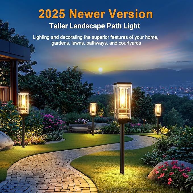 Ahaorigin 6 Pack Solar Lights Outdoor, Up to 15 Hrs Brighter Solar Pathway Lights, Luxury Taller Solar Outdoor Light Waterproof for Path Garden Yard Landscape Walkway Driveway, Warm White