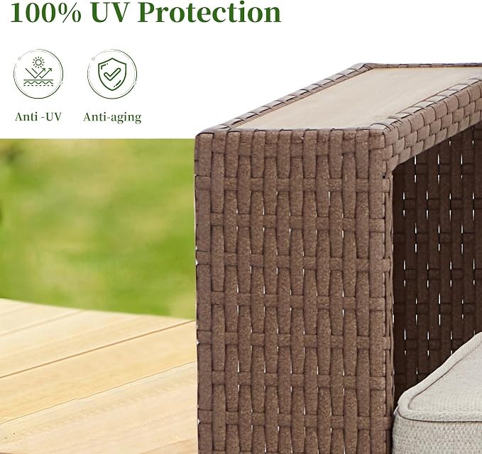 Bonzy Home 6 Piece Patio Furniture Set, Wicker Swivel Chairs Set of 2 with Rattan Side Table and 2 Ottoman & Loveseat Couch, Outdoor Patio Furniture with Extra-Thick Soft Cushions for Porch, Balcony