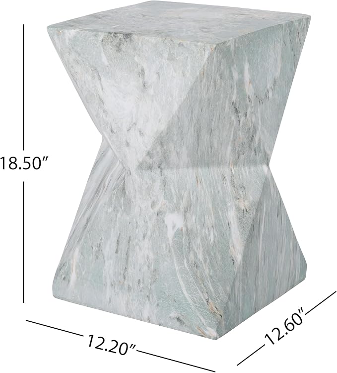 Outdoor Side Table Faux Marble Square Side Table Hourglass End Tables Small Coffee Tables for Patio Garden Stool for Porch, Backyard Balcony,12.2",Weather Resistant, Light Green