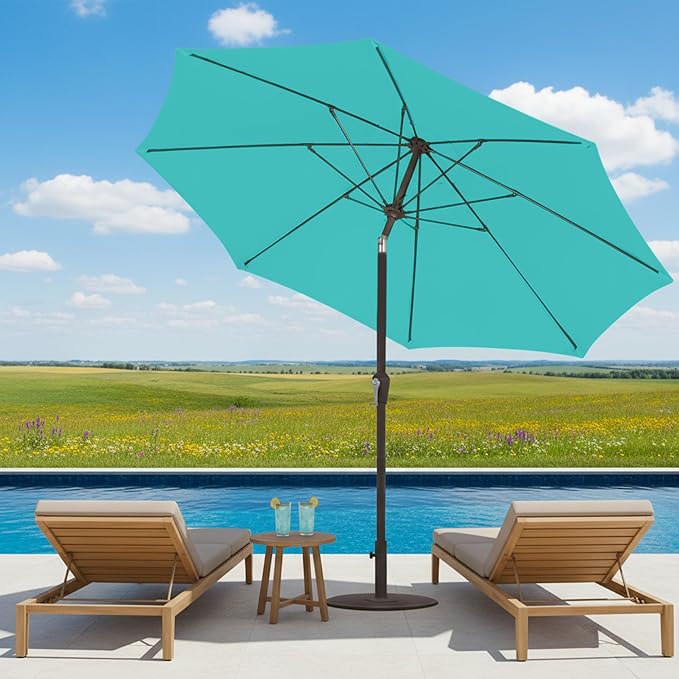 11FT Patio Umbrella, Outdoor Umbrella with with 8 Sturdy Fiberglass Ribs,Market Table Umbrella with Push Button Tilt and Crank,Suit for Backyard,Garden,Pool,Deck(Peacock Blue)