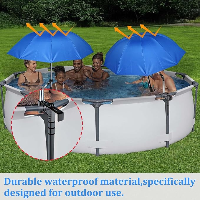 Pool Shade Umbrella, 49.2'' Large Adjustable Above Ground Pool Sunshade Canopy with Clamp 360°Swivel UPF 50+ Portable Weatherproof Patio Umbrella for Swimming Pool Outdoor Garden Beach Chairs