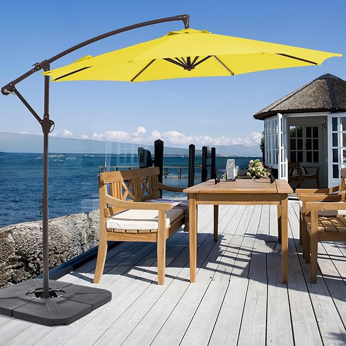 10FT Patio Umbrella, Outdoor Offset Cantilever Umbrella with Sturdy 8 Ribs, Easy Tilt Adjustment for Backyard Pool Garden,Yellow