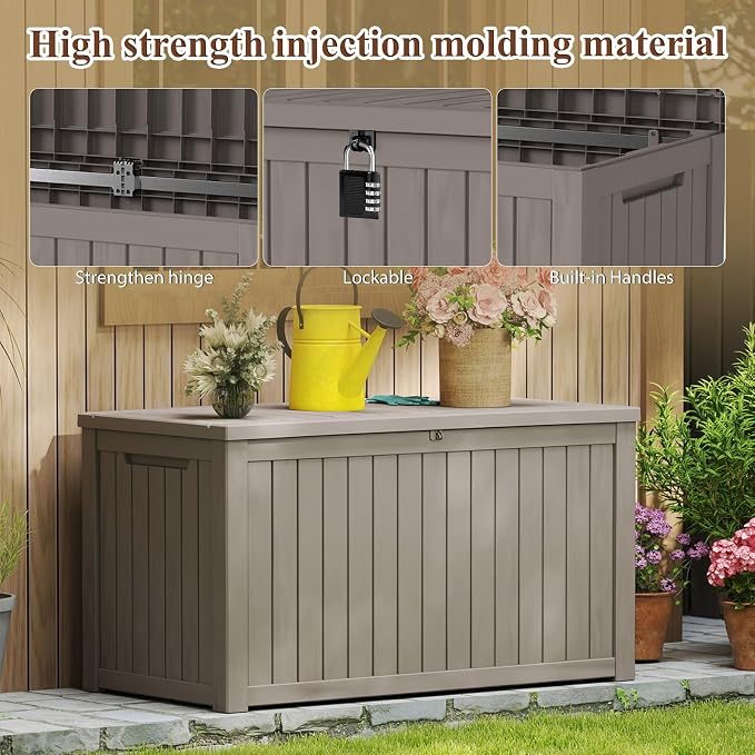 180 Gallon Waterproof Outdoor Storage Box, UV-Resistant & Lockable Lid | Resin Deck Box , Heavy-Duty Large Patio Outside Cushions for Garden Tools, Pool Accessories, Package Delivery, Chest, Toys