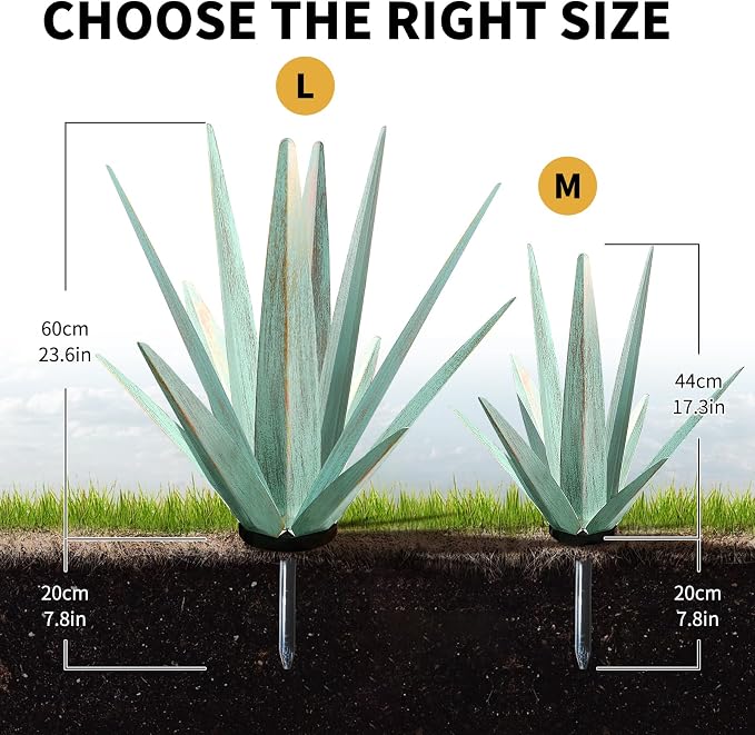 KODIBO 24" Metal Agave Plant Outdoor Decor, Large Yard Statue, Mint Green | Outdoor-Resistant Metal, Hand-Painted Finish, Tequila Rustic Sculpture, Garden Patio Lawn Ornament for Desert Landscaping