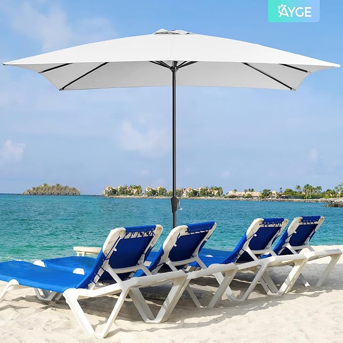Ayge 8x10FT Large Rectangular Patio Umbrella Outdoor Table Umbrella w/Crank Rectangle Market Umbrella UV Protection for Garden, Deck,Lawn,Yard & Pool,White
