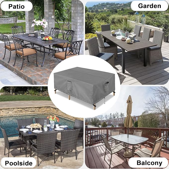 OutdoorLines Outdoor Waterproof Patio Table Furniture Set Covers - Rectangle Couch Sectional Cover Outside Weatherproof Patio Furniture Covering for Deck, Lawn and Backyard 90"L x 64"W x 28"H, Grey