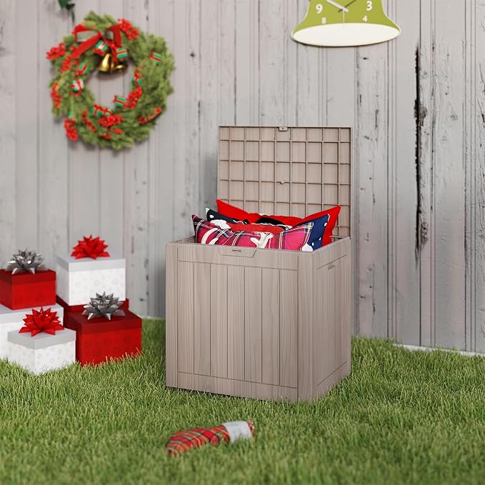 35 Gallon outdoor cushion storage deck boxes outdoor waterproof, package delivery boxes for outside, Outdoor Storage Lockable for Patio Furniture, Garden Tools and Pool Supplies, Light Brown