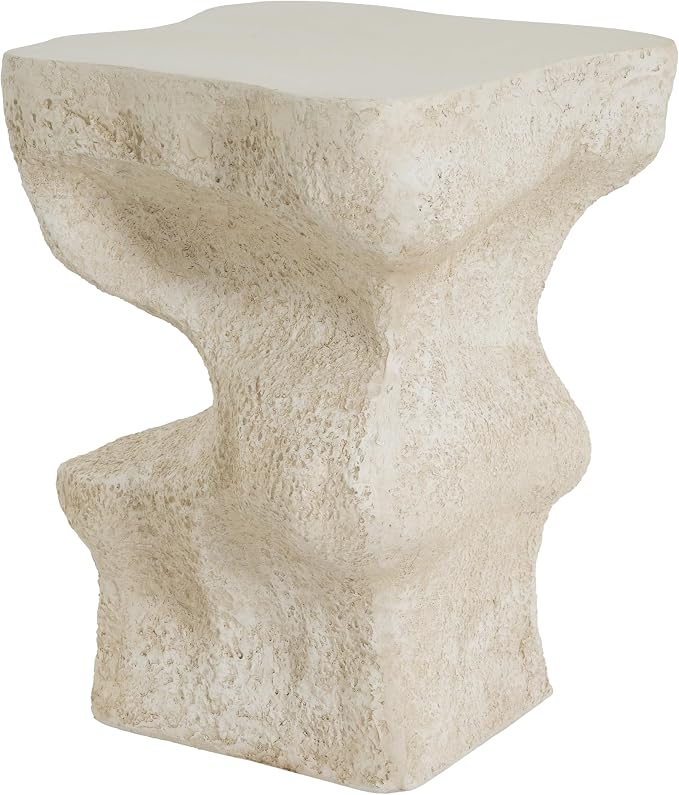 Christopher Knight Home Naomi MGO Outdoor Side Table with Abstract Wavy Design, Square Accent Table with Stone-Like Texture, Weather Resistant Small End Table for Indoor/Outdoor Usage, Beige