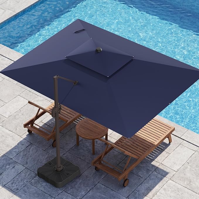 HASLE OUTFITTERS 10x13 FT Patio Cantilever Umbrella with Base, Outdoor Large Offset Rectangular Double Top Heavy Duty Umbrellas with 360° Rotation for Pool Garden Deck，Navy