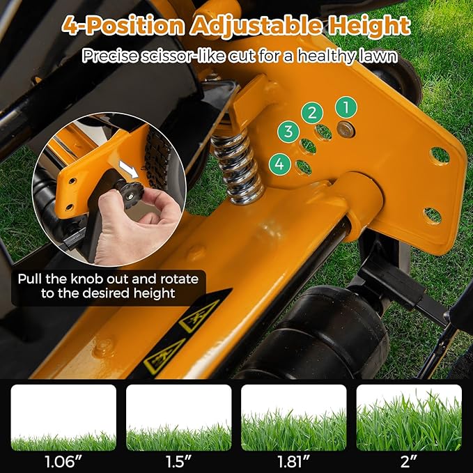 IRONMAX Lawn Mower, 14 Inch Push Reel Lawn Mower with 5 Steel Blades, Adjustable Cutting Heights, Grass Catcher Bag, Walk-Behind Manual Lawnmower for Garden Park Yard, No Motor (Orange, 14 Inch)