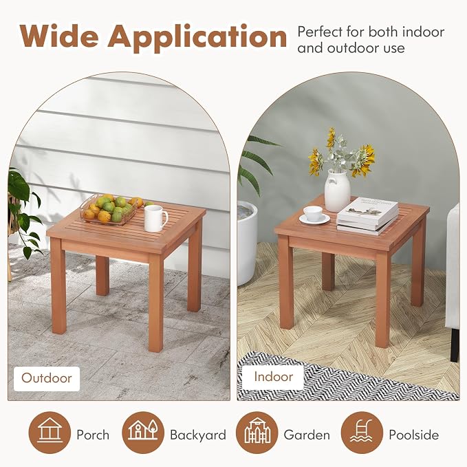 SlickBlue Square Adirondack Side Table 18 Inch Outdoor Eucalyptus Wood Slatted Tabletop