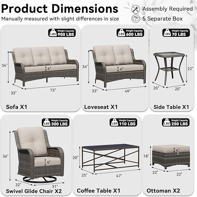 8 Piece Outdoor Wicker Patio Furniture Set, Outdoor Swivel Rocker Patio Chairs Set with Thickened Olefin Cushions, High Back and Deep Seating, Hand-Woven PE Rattan for Porch, Deck