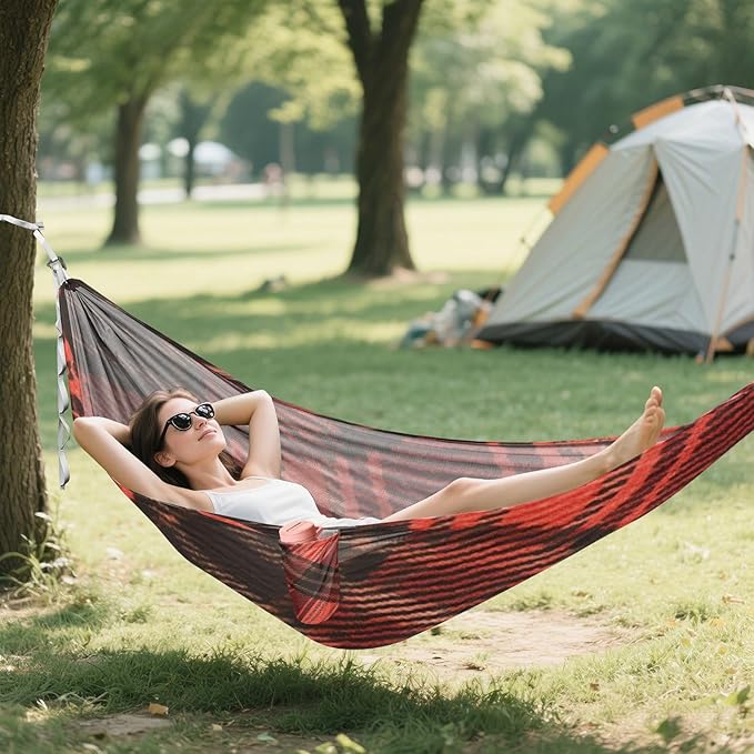 Red and Black Irregular Checkerboard 330lb Capacity Camping Hammocks with Tree Straps Rope Hammock for Outside Patio Backyard Poolside accesorios para Camping