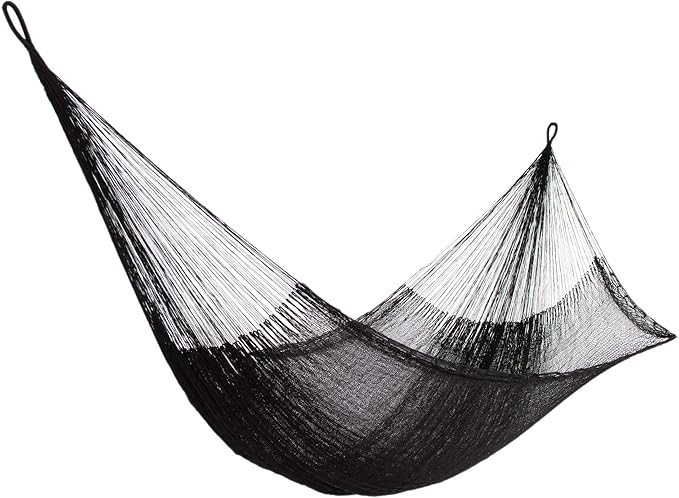 Novica Black Nylon Hand Woven Mayan Rope 2 Person XL Hammock with Hanging Accessories, 'Black Relaxation' (Double)