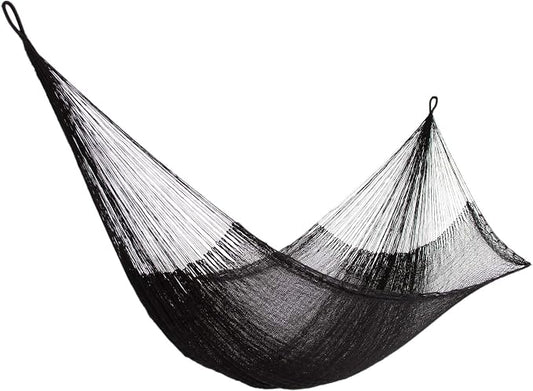 Novica Black Nylon Hand Woven Mayan Rope 2 Person XL Hammock with Hanging Accessories, 'Black Relaxation' (Double)