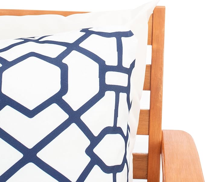SAFAVIEH Outdoor Deacon Natural and Beige 4-Piece Set with Blue and White Pillows