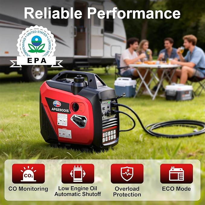 All-Power 2000W Portable Inverter Generator: Quiet Small Gasoline Generator CO-Sensor ECO Mode EPA Compliant 1.05 Gal Fuel Tank Gas Powered Emergency Backup for Outdoor Camping Home Use