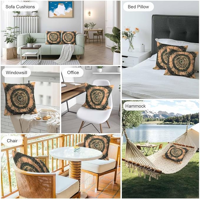 Vandarllin Outdoor Throw Pillows Covers 16x16 inch Set of 2 Waterproof Brown Tie-Dye Art Decorative Zippered Cushion Covers for Patio Furniture, Abstract Boho Tribe Lumbar Pillowcases