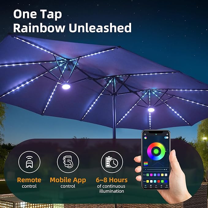 15ft Patio Umbrella with Base Included, Rectangle Double Patio Umbrellas with Crank Handle 12 Ribs, Heavy Duty Large Table Umbrella for Pool Deck Garden Party Commercial