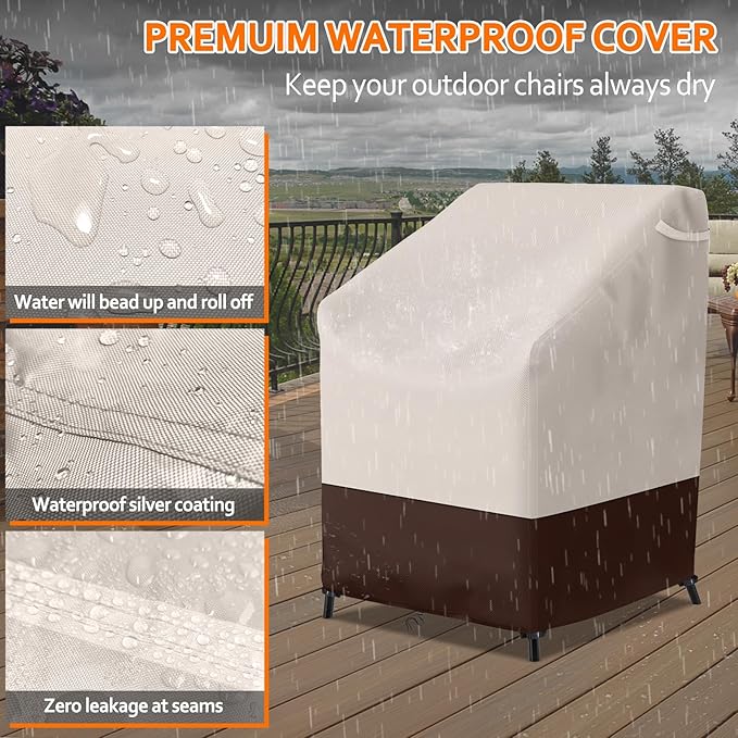 STARTWO Stackable Patio Chair Covers,Heavy Duty Waterproof Outdoor Furniture Cover Fits for 4-6 Stackable Dining Chairs,36"Lx28"Wx47"H,Beige & Brown