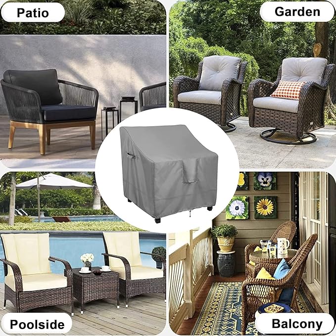 OutdoorLines Outdoor Waterproof Furniture Chair Cover - UV-Resistant Patio Lawn Chair Covers for Outdoor Furniture Windproof Heavy Duty Chair Covering, 2 Packs, 33Wx34Dx31H Inches, Grey