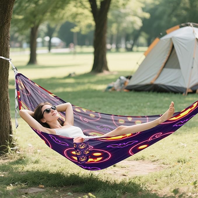 Hammocks for Outside Halloween Pumpkins Bats Camping Hammock Portable Hammocks with Tree Straps and Carry Bag Camping Accessories for Hiking Beach Outdoor