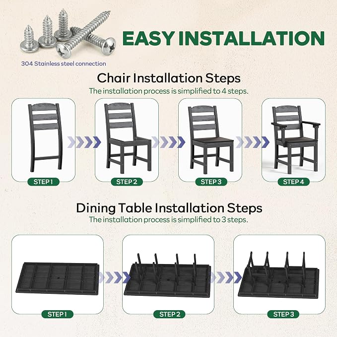 HOPUBUY 5 Pieces Patio Dining Set for 4, 71" HDPE All-Weather Patio Table and Chairs Set with Umbrella Hole, Durable Outdoor Furniture Set for Garden, Backyard, Lawn & Poolside (Black)