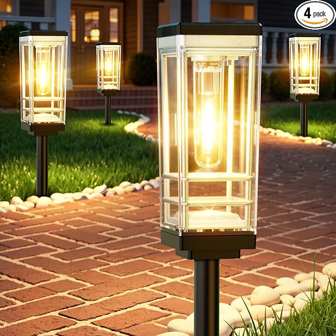 Ahaorigin 4 Pack Solar Lights Outdoor, Up to 15 Hrs Brighter Solar Pathway Lights, Luxury Taller Solar Outdoor Light Waterproof for Path Garden Yard Landscape Walkway Driveway, Warm White