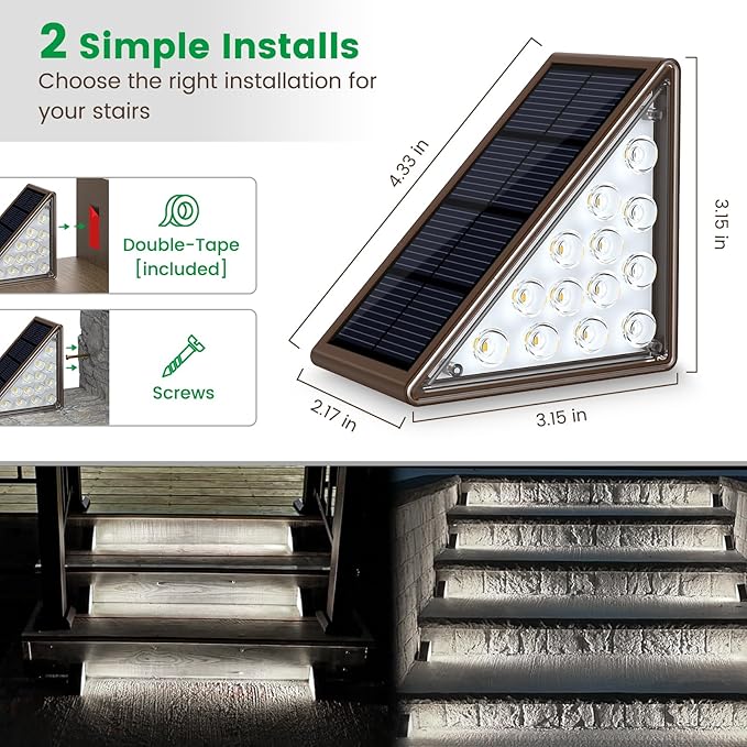 JOFIOS Solar Step Lights for Outside,16 Pack Solar Stair Lights Outdoor Waterproof IP67,Outdoor Deck Step Lights,Solar Outdoor Lights for Staircase,Patio,Front Step(Cool Brown)…