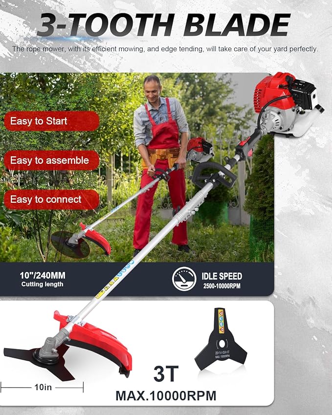 5-in-1 Gas Weed Wacker 52CC 2-Stroke – String Trimmer/Edger, Pole Saw, Hedge Trimmer & Brush Cutter with Extension Pole – Gas Powered Yard Tool for Landscaping (GT5110)