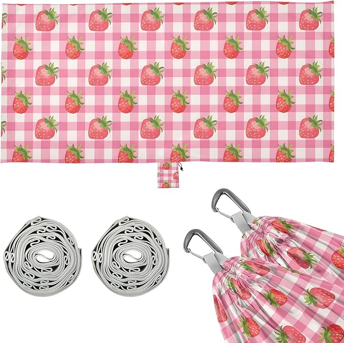 Camping Hammock Outdoor Hammocks for Outside Strawberry Pink Checkered Beach Trees Portable Lightweight with Pockets Tree Straps Indoor