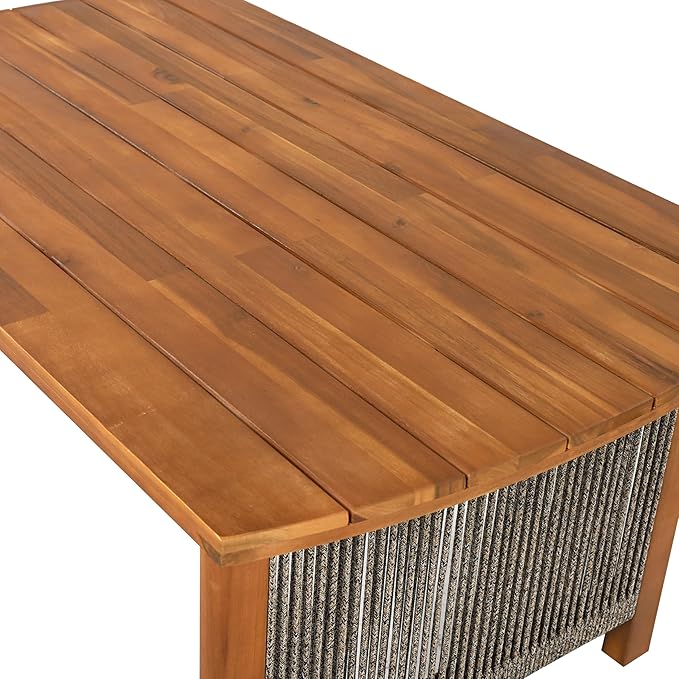 Christopher Knight Home Quixley Outdoor Acacia Wood Loveseat and Coffee Table Set with Cushions, Wooden Patio Conversation Set with 2 Seater Couch+Coffee Table, Chat Set for Balcony Garden, Teak+Beige