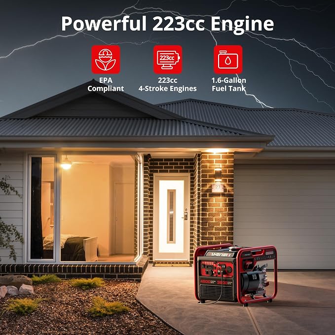 AMERISUN Portable Inverter Generator 4500W, Gas Powered Generator with CO Sensor, Digital Display, Parallel Capable, Long Run Time Gas Generators for RV, Home, Emergency, EPA Compliant