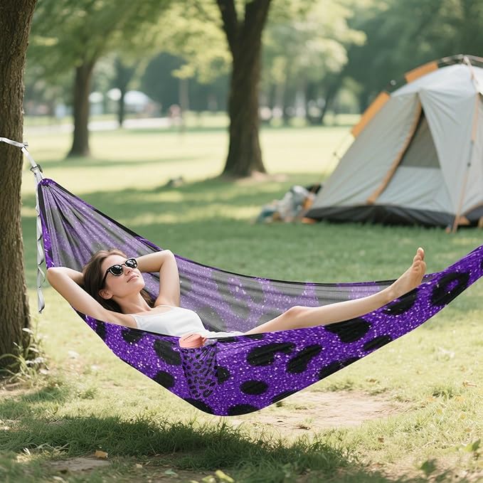 Fake Glitter Leopard Print Purple 330lb Capacity Hammocks for Camping Cloth Hammock for Indoor Outdoor Patio hamacas para Patio