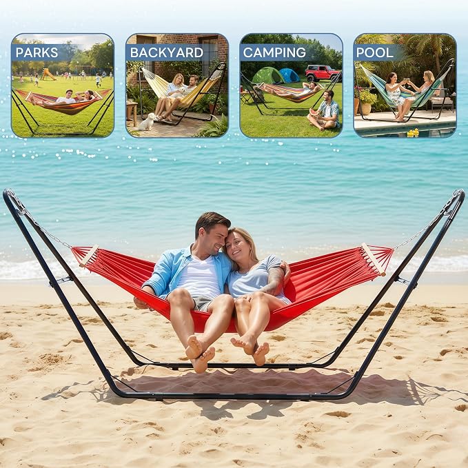 Sweetcrispy Universal Double Hammock Stand Only, Heavy Duty Hammock Stands for 2 Person, Steel Stand for Indoor and Outside Garden Backyard Patio Pool Beach