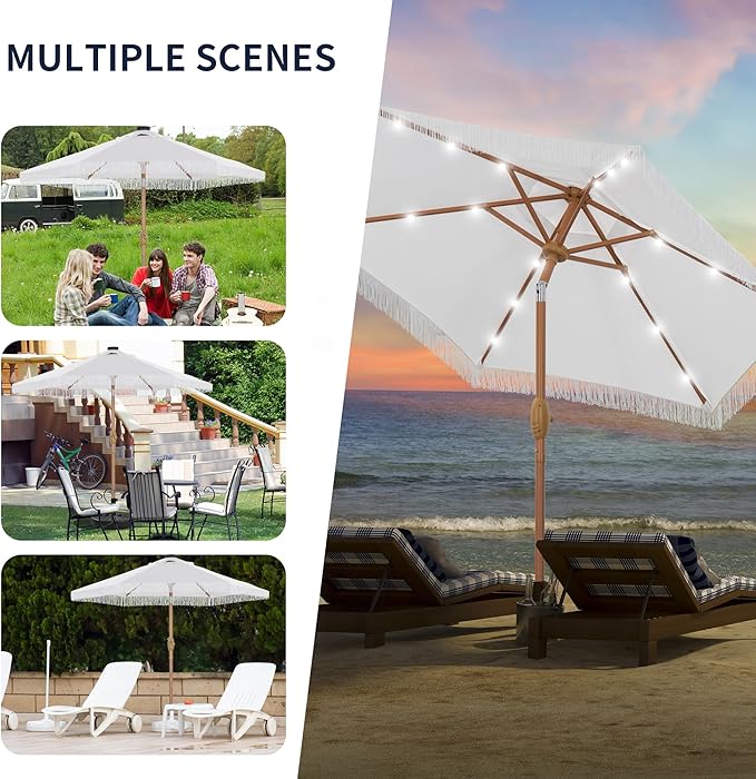GDY 7.5FT Patio Umbrella Outdoor Table Umbrella(Optional with Light or Base), Market Umbrella with Crank for Garden, Lawn, Deck, Backyard & Pool
