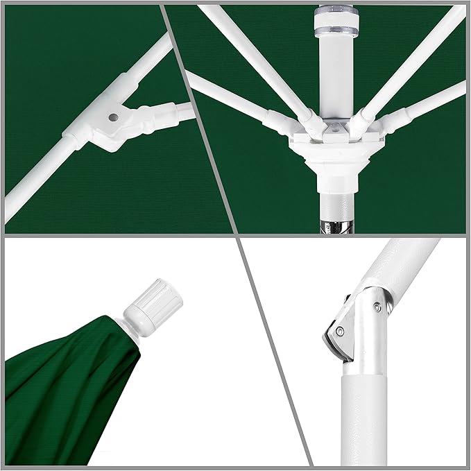 California Umbrella 9' Round Crank Lift, Collar Tilt, Aluminum Pole, Fiberglass Rib Patio Umbrella, White Finish