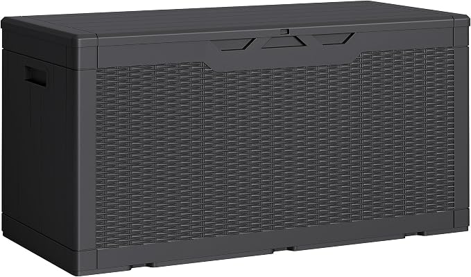 Greesum Outdoor Storage Box 100 Gallon Storage Bin with Lid for Patio Furniture, Garden Tools, Pool Supplies, Lockable, Waterproof and UV Resistant, Black