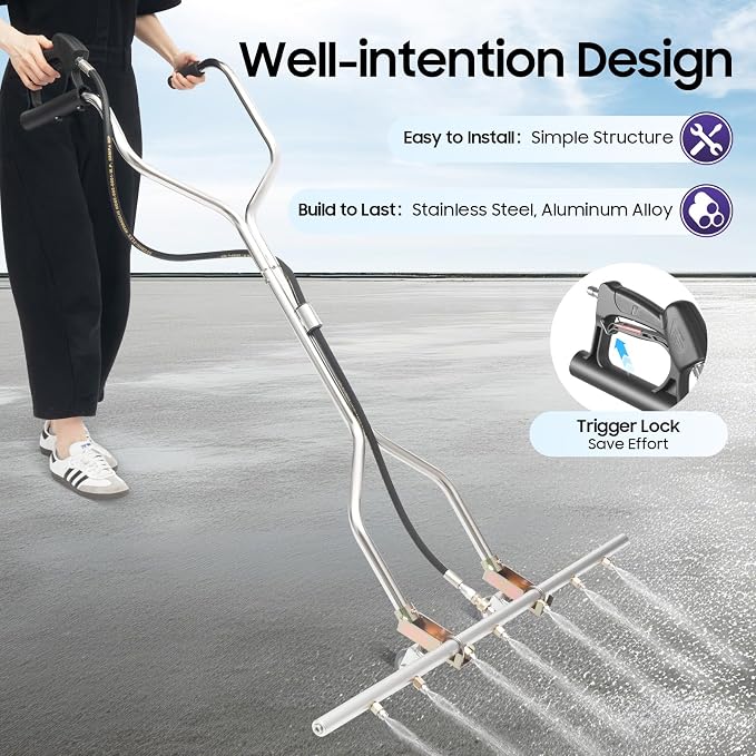 39” Professional Power Washer Broom Attachment, Stainless Steel Pressure Washer Water Broom with 7 Nozzles, 60°C/140°F Max Temperature Water Broom for Pressure Washer 5000 PSI