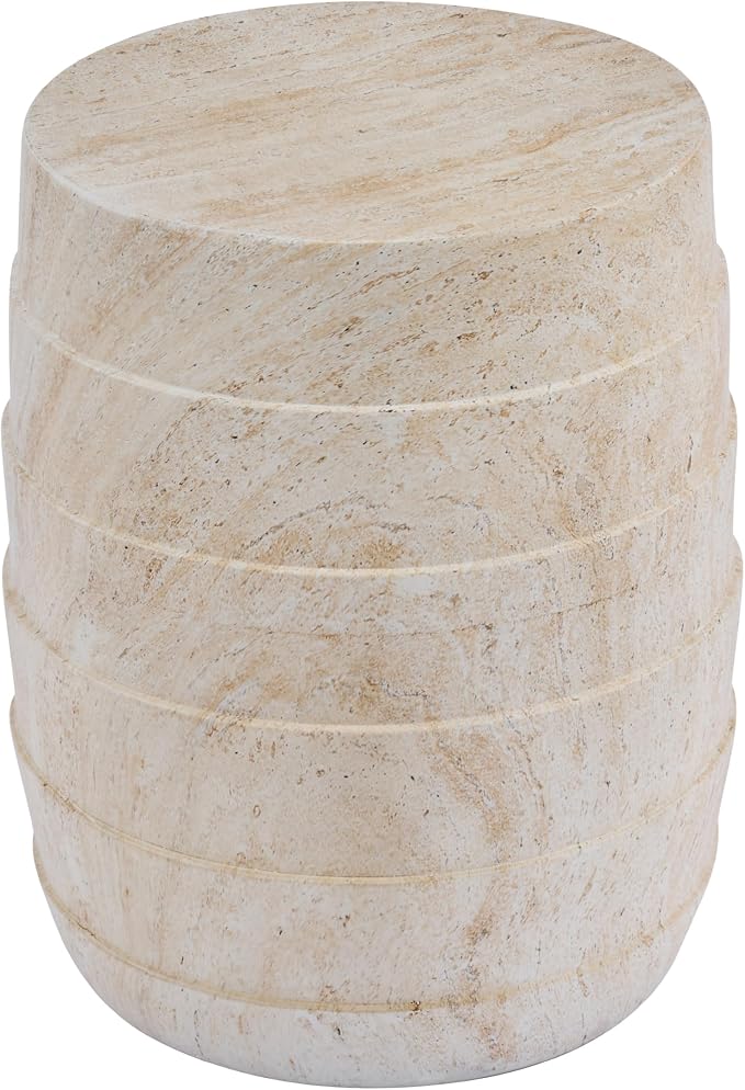 Christopher Knight Home Yayce 18.31" H Indoor Outdoor Accent Side Table, Patio Decorative End Table, Cylindrical Lightweight Concrete Garden Stool for Patio Balcony & Garden Decor, Light Beige