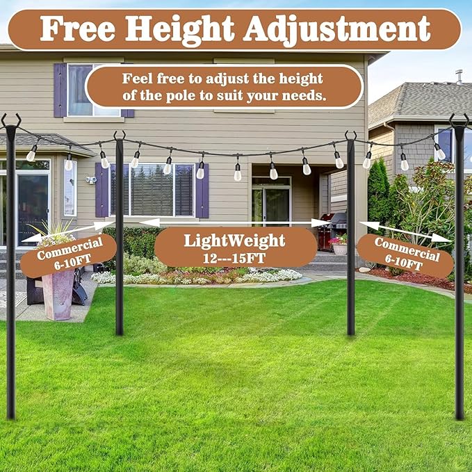 NUERPO 10 Pack String Light Poles,Metal Poles for Hanging Outdoor Light Strings,10 Pack 10 FT Light Poles Stand for Outside Garden,Patio,Wedding,Backyard,Deck,Party