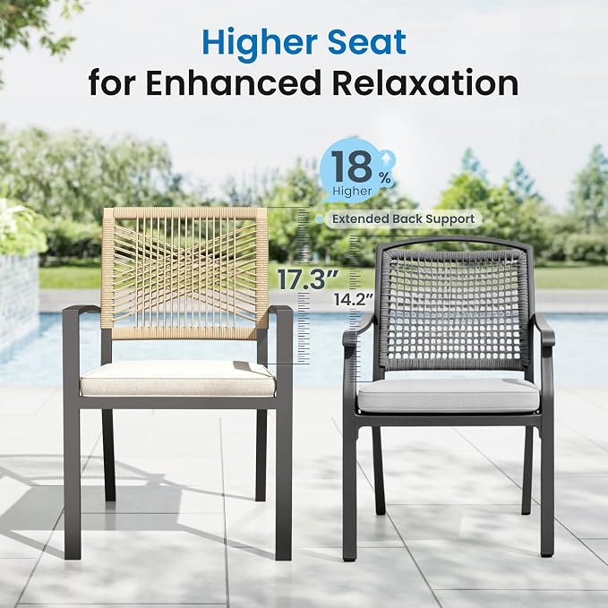 PHI VILLA Outdoor Dining Set for 4, 54" Round Table, Wicker Chairs | Outdoor Dining Set for 6, Round Patio Dining Table Set with Patio Wicker Chairs for Garden, Porch, Deck